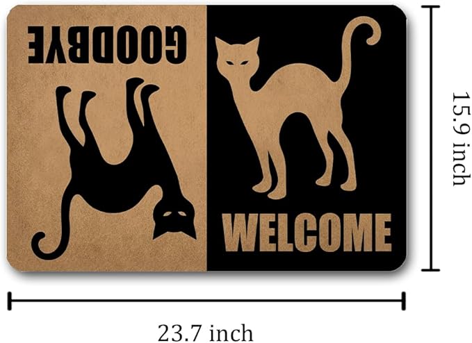 Funny Welcome Doormat (23.7 in X 15.6 in) Anti-Slip Rubber Back Entrance Way Indoor Front Porch Decor Rugs House Warming Gift (Welcome Goodbye Black Cat Dual-Sided Welcome Mat)