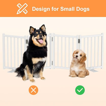 Snughome Short Dog Gate Indoor, 16" High Freestanding Small Dog Door Gates with Support Feet, Expands Up to 48’’ Wide Foldable Pet Gate for Doorway, 4 Panel Folding Pet Door Pet Fence for Puppy, White