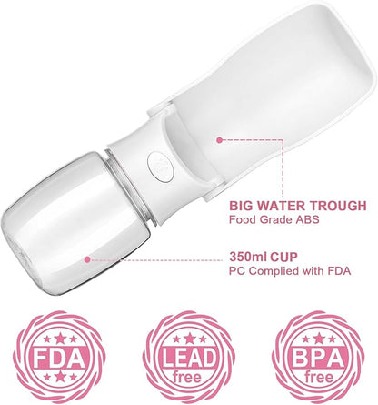 Portable Dog Water Bottle - Foldable Dog Water Dispenser | Leak Proof & Food Grade Plastic Travel | Pet Water Bottle for Cat Outdoor Walking Hiking Travel（US） (White, 12oz)