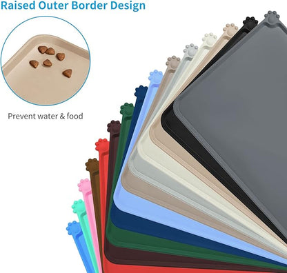 AUDWUD Silicone Waterproof Pet Feeding Mats,Anti Slip Bowl Pad, Dog Mat for Food and Water