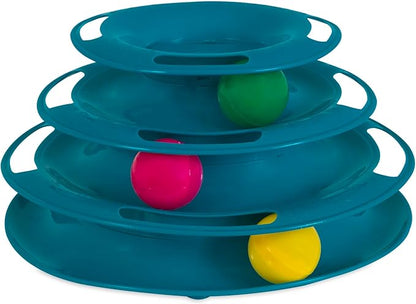 Pet Zone Busy Ball Three Tier Cat Tower Plastic Rattle Toy Fun Cat Toy with 3 Balls for Hunting Instincts,