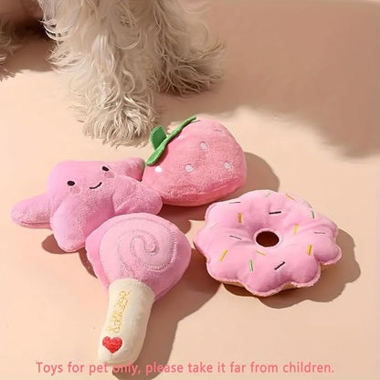 Small Dog Toys, Squeaky Dog Toy for Small Dogs- Pink Cute Puppy Toys, 4 Packs Pet Chew Toys for Fun, Interactive Dog Plush Toys for Puppies, Dog Squeak Toys