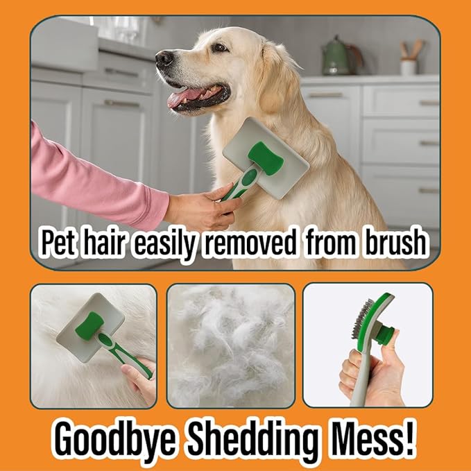2 Pcs Self Cleaning Deshedding Dog Brush & Bath Brush - Skin Friendly Shedding Grooming Tool For Dogs, Cats And Puppies, Premium Pet Supplies, Green