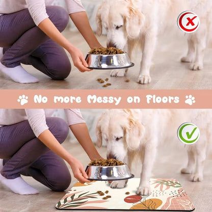 Dog Food Mats for Floors Waterproof, Pet Water Bowl Mats Pet Feeding Absorbent Placemats Bohemia Tropical Leaves 16 * 24 inch