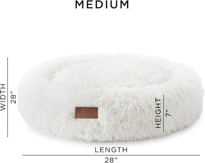Town & Country Luxe CuddleTown Fuzzy Solid Donut Pet Bed, Soft, Cozy & Calming, Water Repellent, Non-Slip Bottom, 100% Machine Washable, Cream, Medium 28"x28"x7" Round