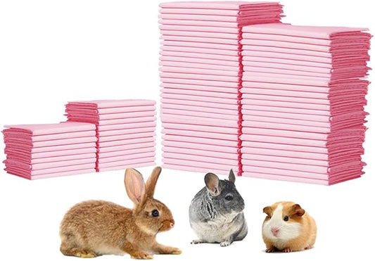 Amakunft Rabbit Pee Pads, Pet Toilet/ Potty Training Pads, Super Absorbent Guinea Pig Disposable Diaper for Hedgehog, Hamster, Chinchilla, Cat, Reptile and Other Small Animal (100pcs-18 x13, Pink)