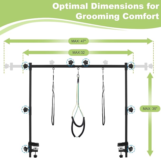 Dog Grooming Table Arm Stand Adjustable About Height 32"-47" Width Dog Grooming Arm with Clamp No-Sit Haunch Holders for Medium/Large Pets Metal(Grooming Table Not Included)