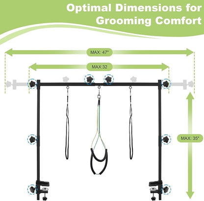 Dog Grooming Table Arm Stand Adjustable About Height 32"-47" Width Dog Grooming Arm with Clamp No-Sit Haunch Holders for Medium/Large Pets Metal(Grooming Table Not Included)