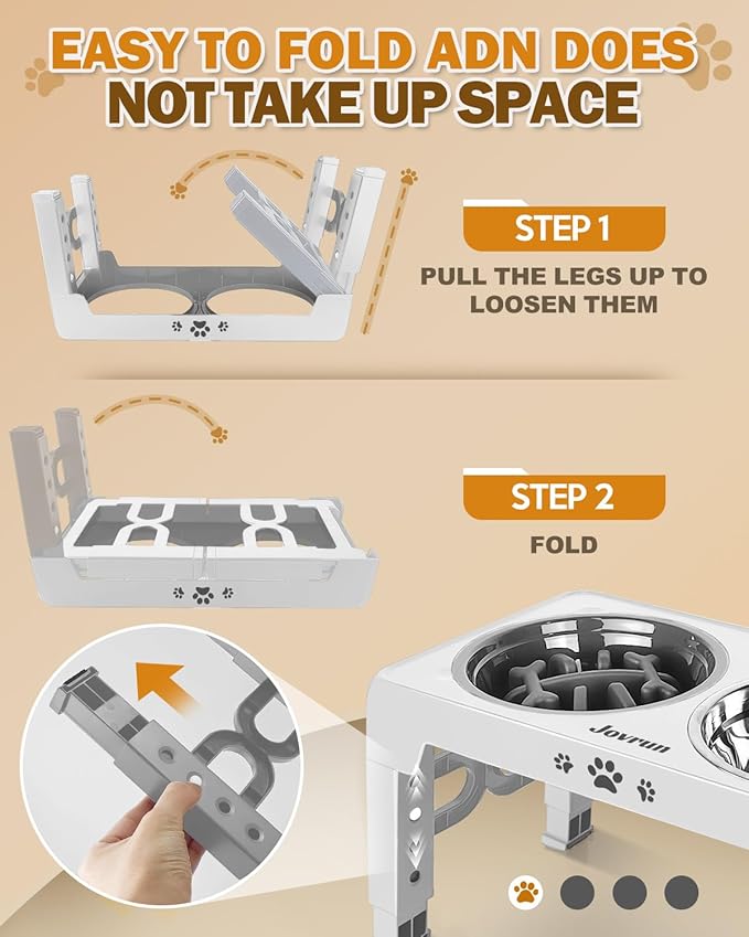 Elevated Dog Bowls, Non-Slip Dog Feeder with 1*Stainless Steel Dishes & 1*Slow Feeder Bowl, 5 Heights Adjustable Raised Bowls for 3.15″-8.66″-9.84″-11.02″-12.2″