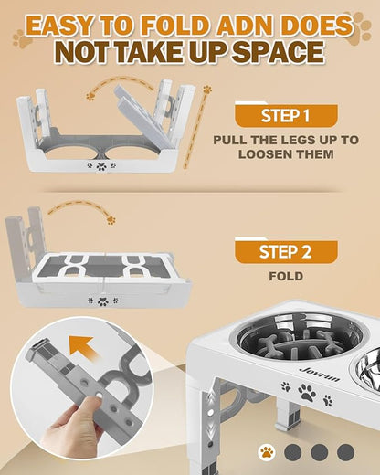 Elevated Dog Bowls, Non-Slip Dog Feeder with 1*Stainless Steel Dishes & 1*Slow Feeder Bowl, 5 Heights Adjustable Raised Bowls for 3.15″-8.66″-9.84″-11.02″-12.2″