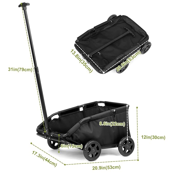 Mini Dog Strollers for Mini Pets, Foldable Multifunctional Shopping Carts with Extendable Pull Handle, Doggie Wagon Built-in Cushion and Safety Rope with Storage Bag (Black)