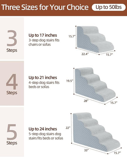 Dog Stairs Curved Ramp for Small Dogs 19.5" H, 4-Step Pet Stairs for Couch Bed with High Density Foam, Dog Slope Stairs with Durable Non-Slip Bottom Grey