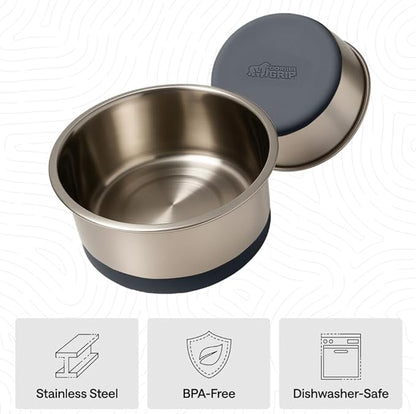 GORILLA GRIP Dog Bowls, Heavy Duty 304 Stainless Steel, Holds 6 Cups Each (48 fl oz) Food and Water Bowl for Feeding Dogs and Cats, Dishwasher Safe, Rust Resistant, BPA Free Rubber Base Set of 2 Gray