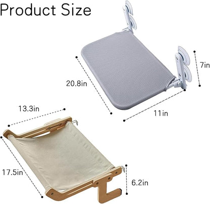 2PC Cat Window Perch Cordless Hammock Bed for Window with Metal Frame and Reversible Cover, Large Suction Cups Window Resting Seat for Indoor Cats (Cat Bed, M-2PC)