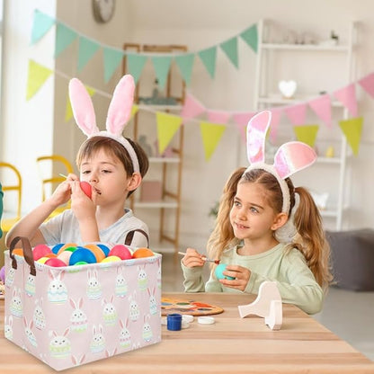 FXOLCSHE Rectangular Easter basket,Girl Easter basket,Nursery Hamper,Kids Toy Storage Basket for baby Bedroom,Kids Storage Bin,Toy Gift Organizerm,Home Decor(Pink Easter)
