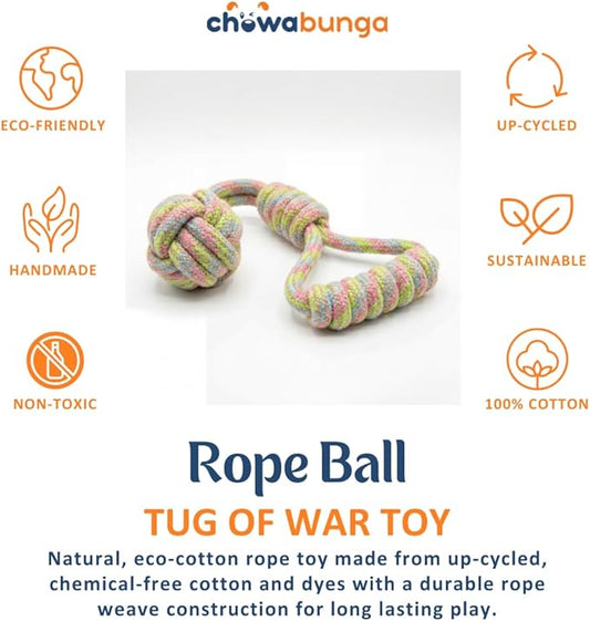 Tug of War Dog Toy 12 Inch Eco Cotton Interactive Dog Rope Toy with Grip Handle & Rope Tug Ball with Natural, Non-Toxic Dyes Tug Toy for Medium & Small Dogs (Rainbow)