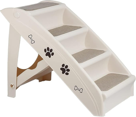 20" H 4-Step Dog Stairs for Small Dogs and Cats, Non-Slip Dog Steps for High Beds, Couch, Sofa, Sturdy Pet Steps (Tan)