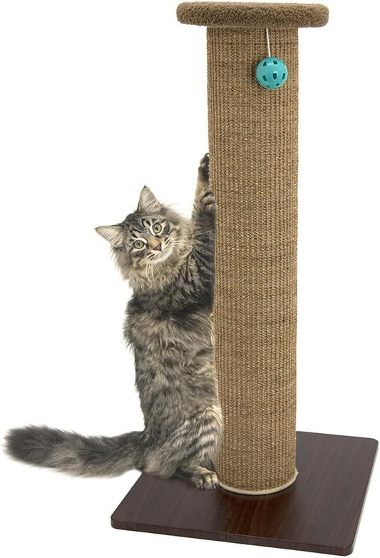 Kitty City Tall Sisal Cat Scratching Post, 32” Durable Scratcher with Sturdy Base & Hanging Jingle Toy, Easy Assembly, Furniture Protection for Indoor Cats - Brown