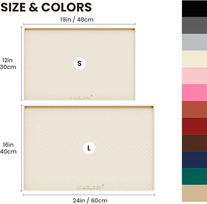 VIVAGLORY Dog Bowl Mat Grippymat Pet Food Mat, Waterproof Washable Nonslip Silicone for Pet & Cat, Food and Water Placemat with Lip & Raised Edges for Indoor Floor, L, Ivory