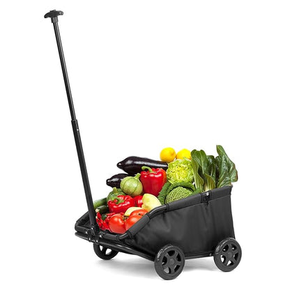 Mini Dog Strollers for Mini Pets, Foldable Multifunctional Shopping Carts with Extendable Pull Handle, Doggie Wagon Built-in Cushion and Safety Rope with Storage Bag (Black)