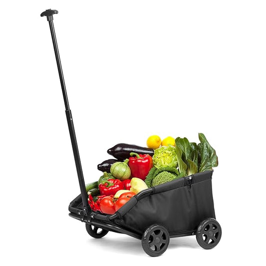 Foldable Pet Wagon with Handle, Pink and Black, Rolling Dog Stroller Cart (Black)