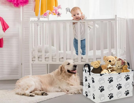 Essme Rectangular Dog Basket,Kids Storage Basket with Handles for Room Decor, Dog Bins,Puppy Storage Bin（Dog Paw）