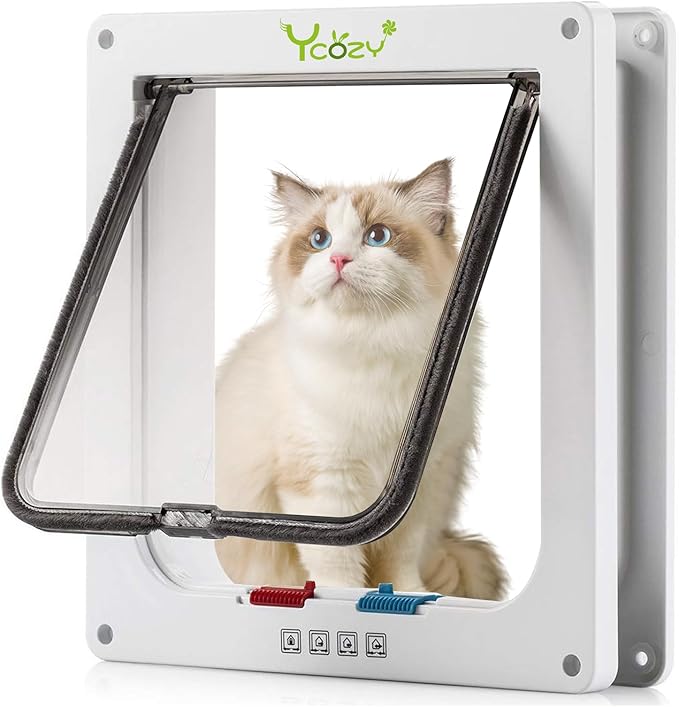 Ycozy XL Cat Doors Outer Size 11" x 9.8" 4-Way Locking Indoor Pet Door for Interior Exterior Door Wall Window, Weatherproof Cat Flap for Kittens & Dogs Easily Install