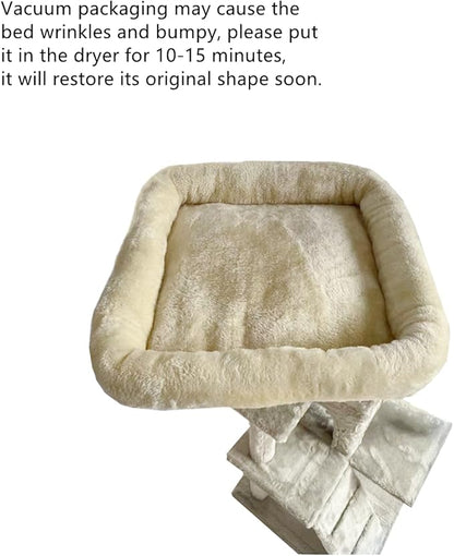 SHENGOCASE Cat Tree Tower Accessories Replacement Parts Top Bed Cover Cushion for Cat Perch with Elastic Band (11.8" x 11.8", Beige)