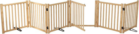 YOCAN Paint-Free Wooden Freestanding Dog Gates with Door for The House,Doorways, Stairs,Wood Dog Fences Indoor Pet Gate,Step Over Fence-8 Panel