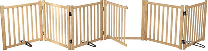 YOCAN Paint-Free Wooden Freestanding Dog Gates with Door for The House,Doorways, Stairs,Wood Dog Fences Indoor Pet Gate,Step Over Fence-6 Panel