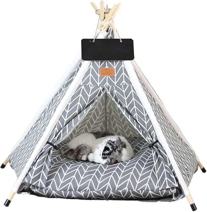 Little Dove Pet Teepee House for Dogs and Cats Pet Teepee Tent Medium to Small White and Black