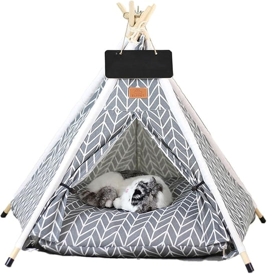 Little Dove Pet Teepee House for Dogs and Cats Pet Teepee Tent Medium to Small White and Black