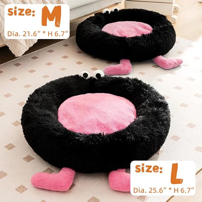 Calming Cat Bed for Anxiety - Cozy Donut Dog Bed with Warming & Machine Washable, Soft Faux Fur Plush Round Cushion for Small Medium Cats & Small Dogs, 21.6 Inches