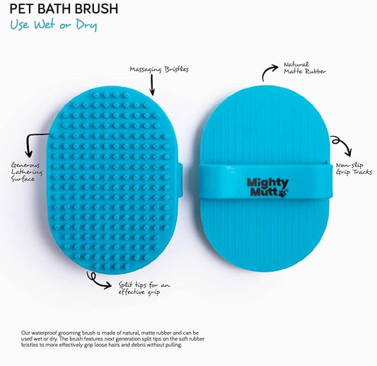 Mighty Mutt Dog Bath Brush | Massage Rubber Soft Bristle Brush for Easy Pet Grooming | Wet or Dry Dog Shampoo | Soothing, Deep Cleaning Dog Scrubber for Bath | Dogs & Cats