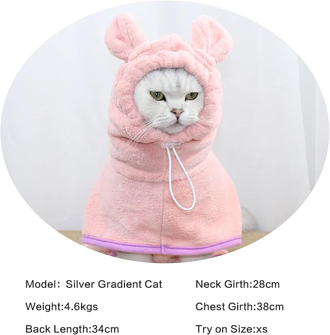 Pet Bathrobe for Dog Cat Absorbently Quick Drying Coat Cute Dogs Bath Towel Hooded Robe Adjustable Collar & Belly Strap for Pool Beach (Pink, X-Large)