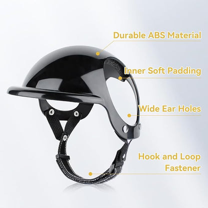 Small Dog Helmet with Ear Holes - Adjustable, Lightweight, Hard Black Pet Helmet for Outdoor Activities/Motorcycle/Bike