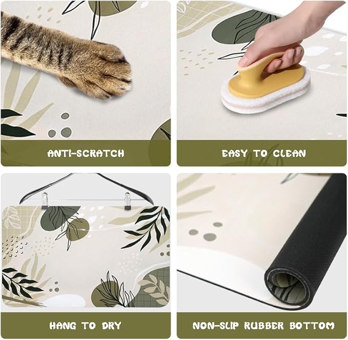 Bohemia Tropical Leaves Pet Feeding Mats - Waterproof, Absorbent Dog Cat Food and Water Bowl Mats - 17 * 30 inch