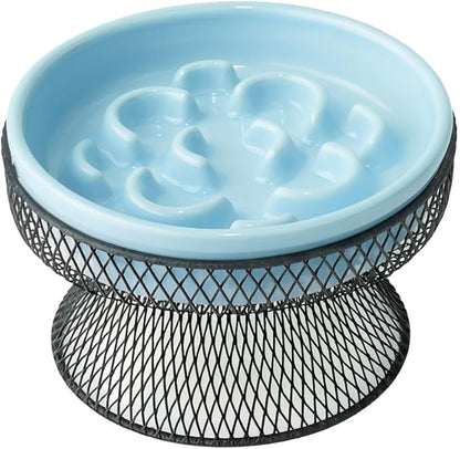 Elevated Ceramic Cat Slow Feeder Bowl Raised Cat Food Bowl with Stand, Detachable pet Bowl Design for Wet Food and Dry Food, Whisker Friendly Pet Puzzle Feeder for Kitten and Small Dog