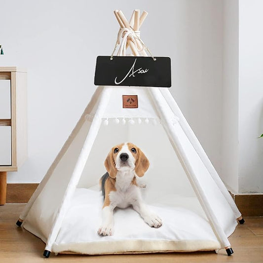 Asou Dog Teepee Pet Tent Portable Dog Houses Puppy Teepee Cat Bed with Thick Cushion