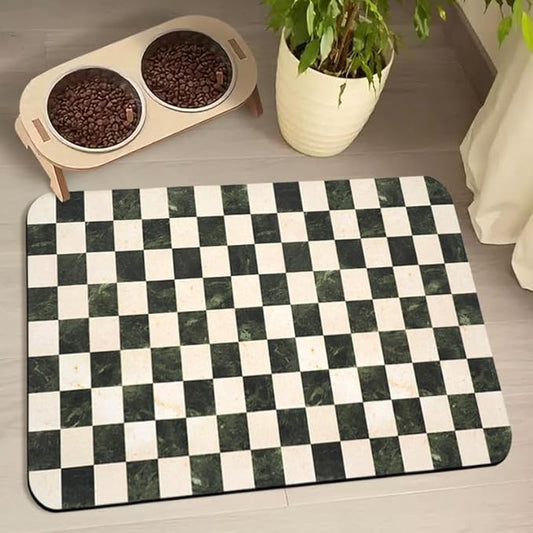 Dog Food Mats for Floors Waterproof, Pet Water Bowl Mats Pet Feeding Absorbent Placemats Plaid 16 * 24 inch