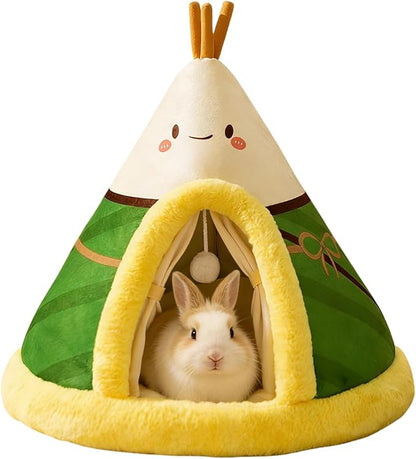 Rabbit Cave Bed, Comfortable Triangle Pet Teepee, Holiday Bunny Cave House and Bed, Extremely Cozy and Warm Tent for Cat Rabbit and Small Dog (Green,Small)