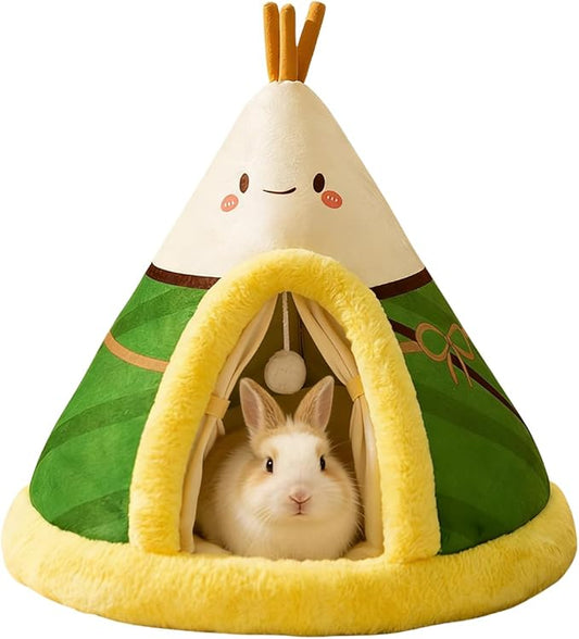 Rabbit Cave Bed, Comfortable Triangle Pet Teepee, Holiday Bunny Cave House and Bed, Extremely Cozy and Warm Tent for Cat Rabbit and Small Dog (Green,Small)