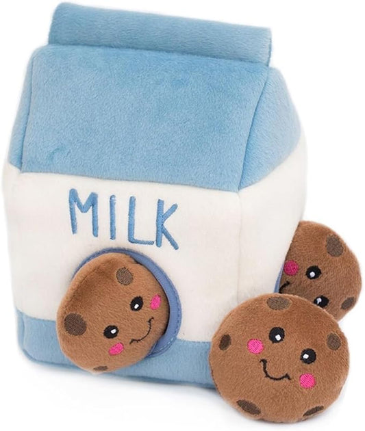 ZippyPaws Burrow- Interactive Dog & Puppy Toys for Boredom, Stimulating Pet Products to Keep them Busy, Hide & Seek Plush Puzzles, Squeaky Toy for Enrichment, For Small & Medium Dogs- Milk and Cookies