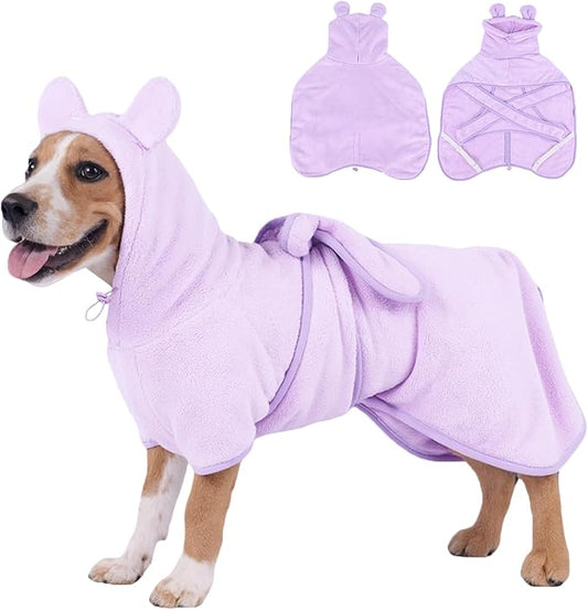 Super Absorbent Dog Bathrobe Pineapple Soft Fast Drying Dogs Towel Robe Adjustable Drying Coat for After Bath with Hood (Coral Velvet Purple, Small)