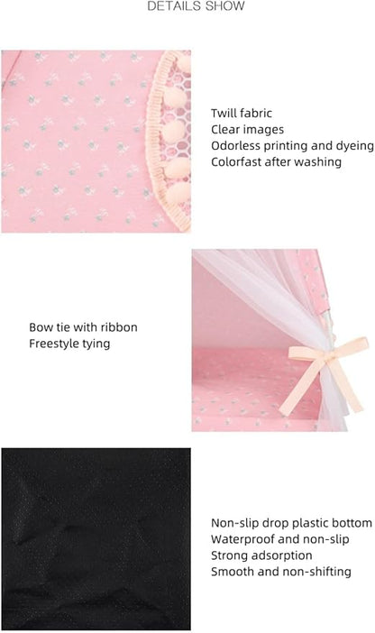 Selena Cat Bed Tents Dog House Indoor Outdoor Lace Mesh Breathable Windows Door Curtains Removable Portable Nest Teepe House (Medium,Pink(Flower))