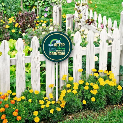 Uptell Metal Round After Every Storm Comes A Rainbow Inspiration Word Yard Sign 9.2x9.2 Inch Classic Outdoor Lawn Decorations, Protect Your Grass & Property,With Stake 12.8"