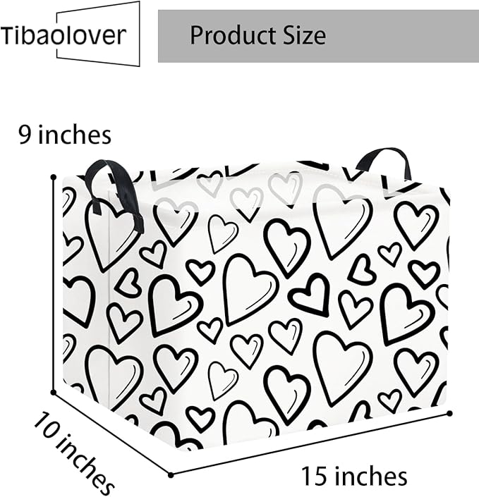 Rectangular Heart Basket Kids Baby Girls Basket Cute Toy Storage Bin Organizer Shelf Book Love Room Decor(Black Light Heart)