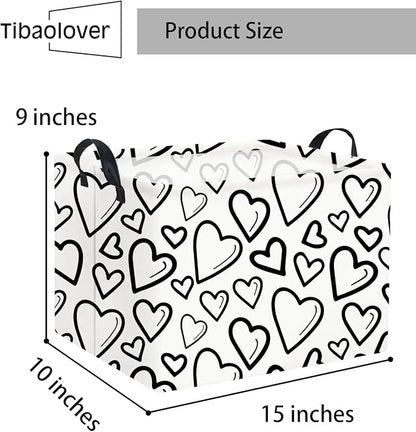 Rectangular Heart Basket Kids Baby Girls Basket Cute Toy Storage Bin Organizer Shelf Book Love Room Decor(Black Light Heart)
