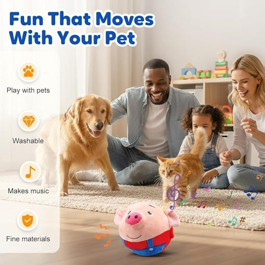 2026 New Interactive Dog Plush Toy - Rechargeable Squeaky Moving Ball with Talking Sound, Washable Cartoon Pig Design, Boredom & Anxiety Relief Pet Toy for Puppies Small Medium Dogs (Blue)