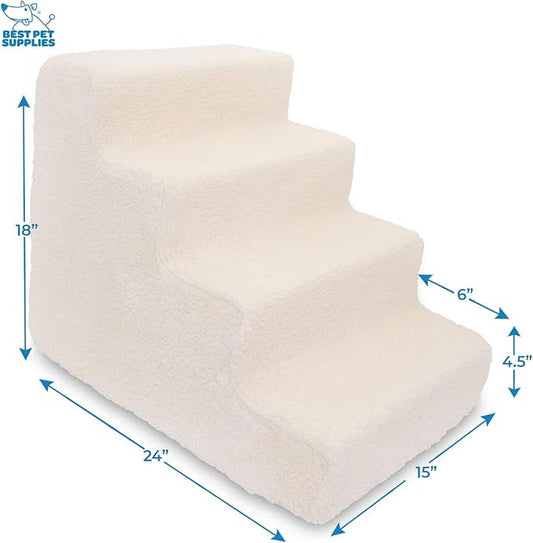 Best Pet Supplies Dog Stairs & Steps - Foam Steps for Small Dogs & Cats, Non-Slip Indoor Balanced Pet Step Support, Dog Ramp, No Assembly, Lambswool, 4-Step (18-inch Height)